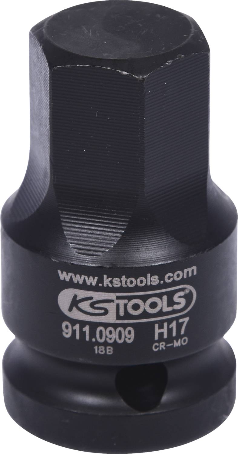 Ein Sechskantschlüssel-Aufsatz der Marke KS Tools, Modellnummer 911.0909, mit der Größe H17, aus Cr-Mo-Stahl gefertigt.