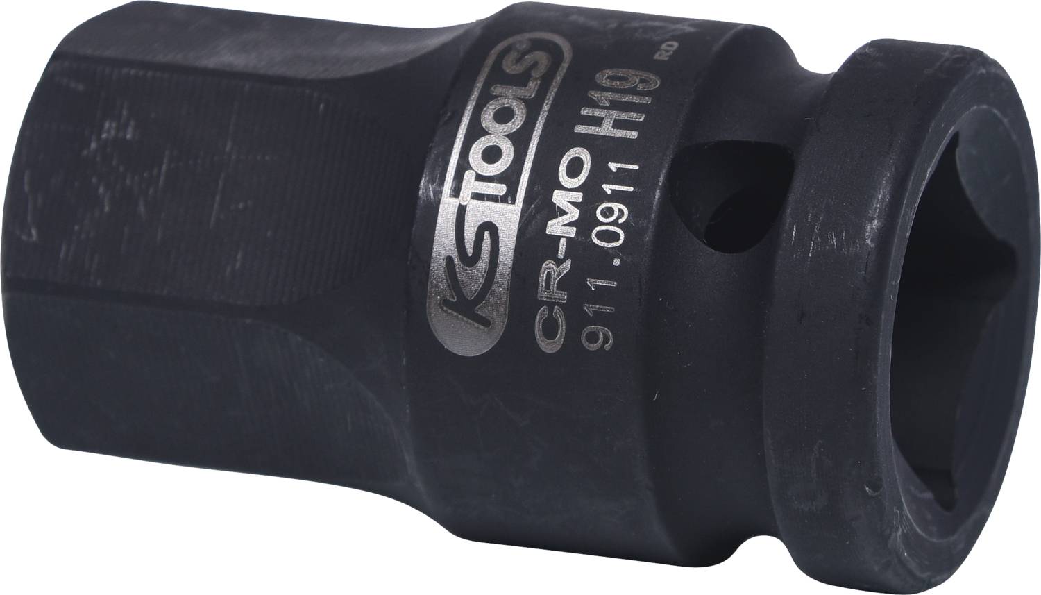 Ein schwarzer Steckschlüsseleinsatz mit der Aufschrift 'CR-MO H19' und der Marke 'KS TOOLS'.