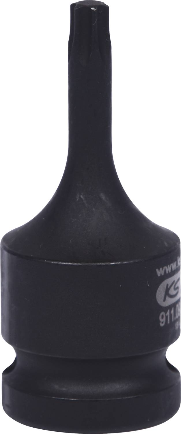 Schwarz beschichteter Torx-Bit mit langem Schaft und rundem Kopf, zur Aufnahme in ein Werkzeug verwendbar.