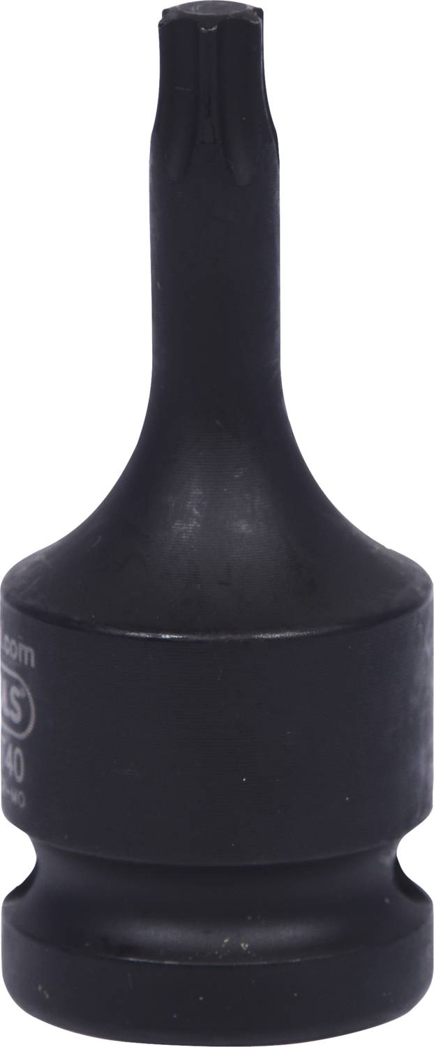 Abbildung eines schwarzen Schraubbits mit sechseckiger Aufnahme und Torx-T25-Kopf. Geeignet für Schraubarbeiten in Werkstätten.