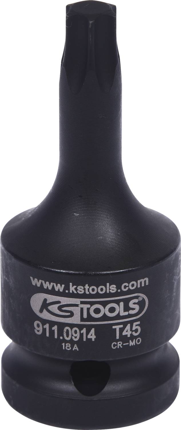 'KS Tools' T45 Torx-Bit, mit 3/8 Zoll Antrieb, schwarz, robustes Werkzeug für Hand- und Maschinenbetrieb, Artikelnummer 911.0914.