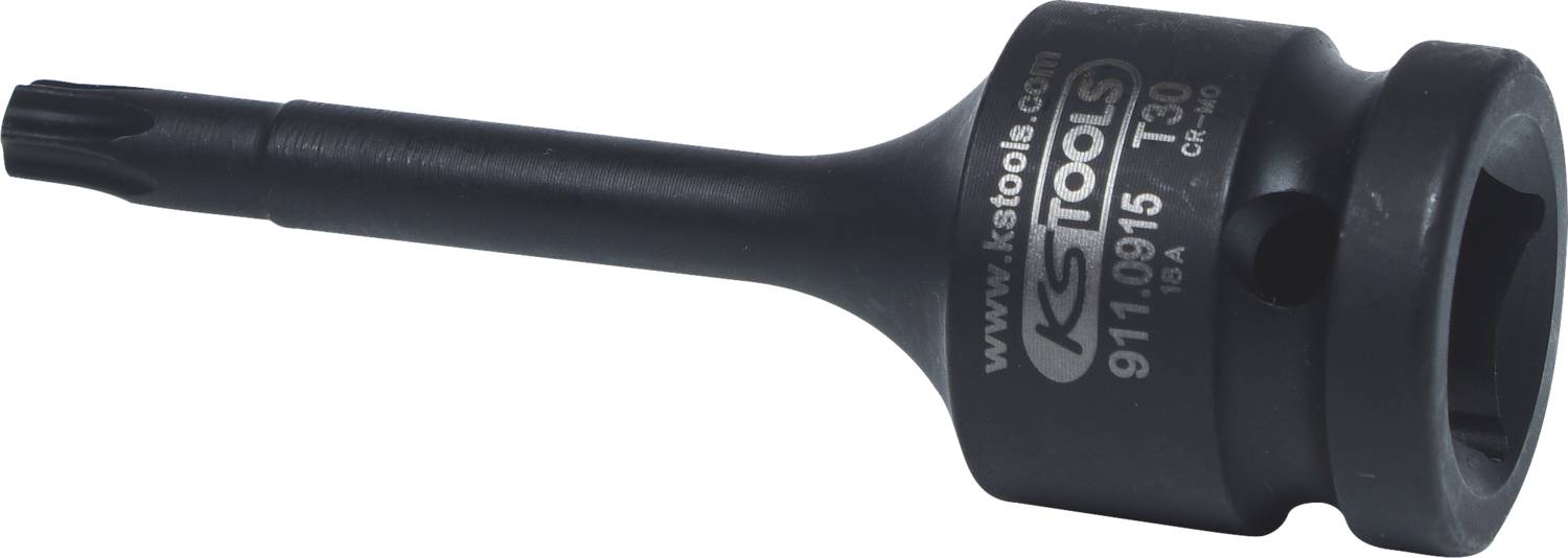 Ein schwarzer T50 Torx-Schraubendreher-Einsatz mit Markierungen 'KS Tools 911.0915'.
