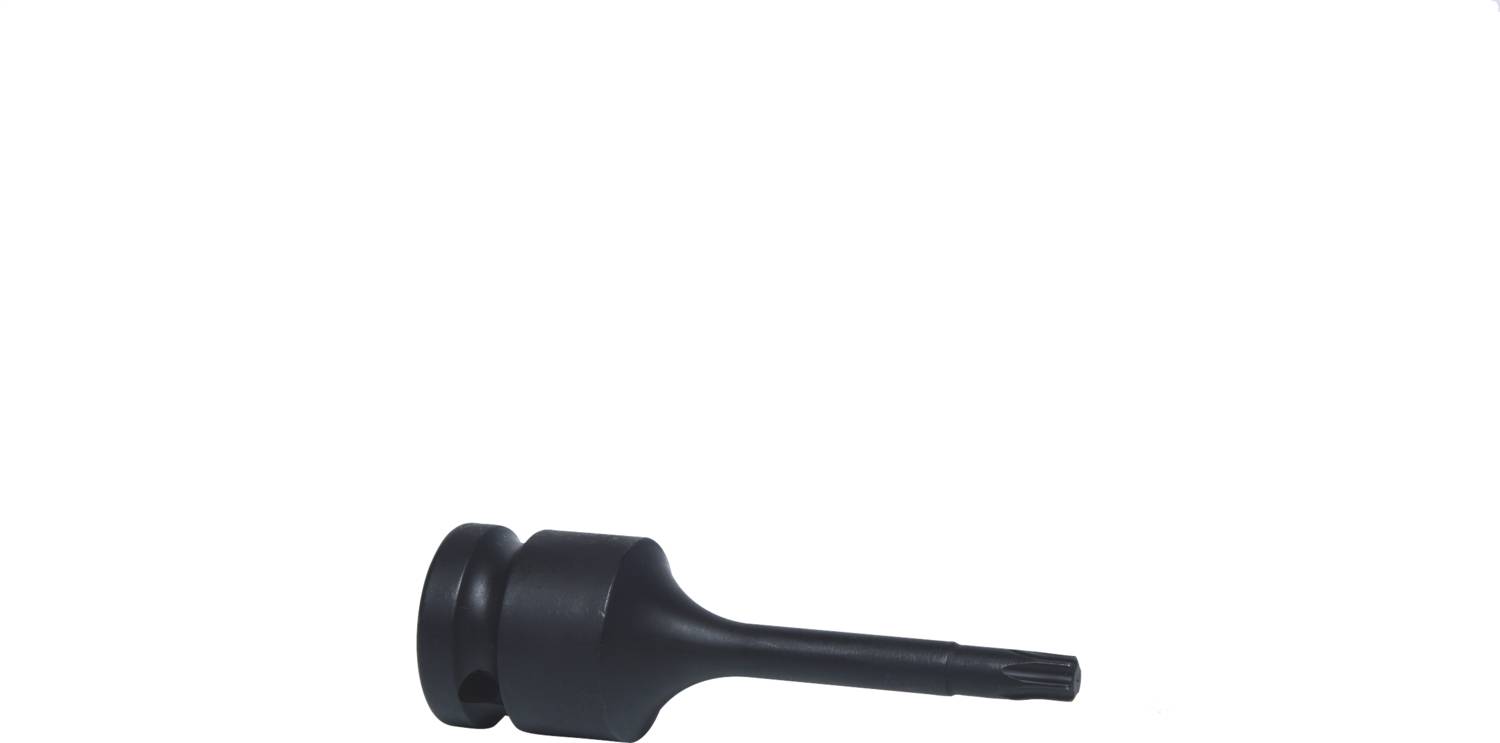 Ein schwarzer Aufsatz für Elektrowerkzeuge, möglicherweise ein Bohrer- oder Schraubaufsatz, vor weißem Hintergrund.