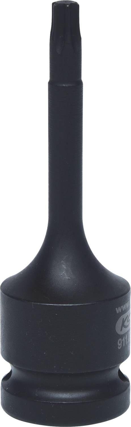 Ein schwarzes Werkzeug mit langem, schmalem Bit, das in eine Stecknuss integriert ist. Geeignet für präzise Arbeiten in schwer zugänglichen Bereichen.