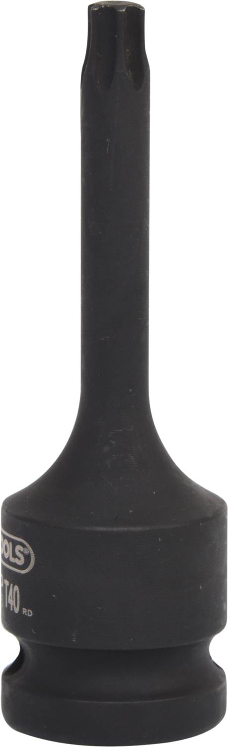 Abbildung eines schwarzen Torx-Bits mit langem Schaft, T40-Größe. Verwendet für Facharbeiten mit passenden Schrauben.