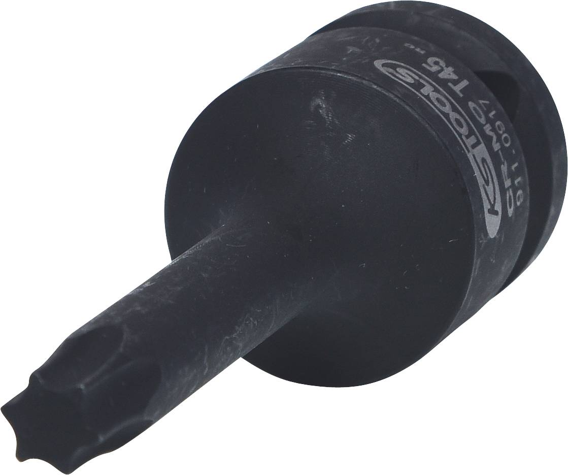 Bohrer: Ein schwarzer Werkzeugbohrer mit einem spiralförmigen Schaft, geeignet zum Bohren in Materialien wie Holz oder Metall.