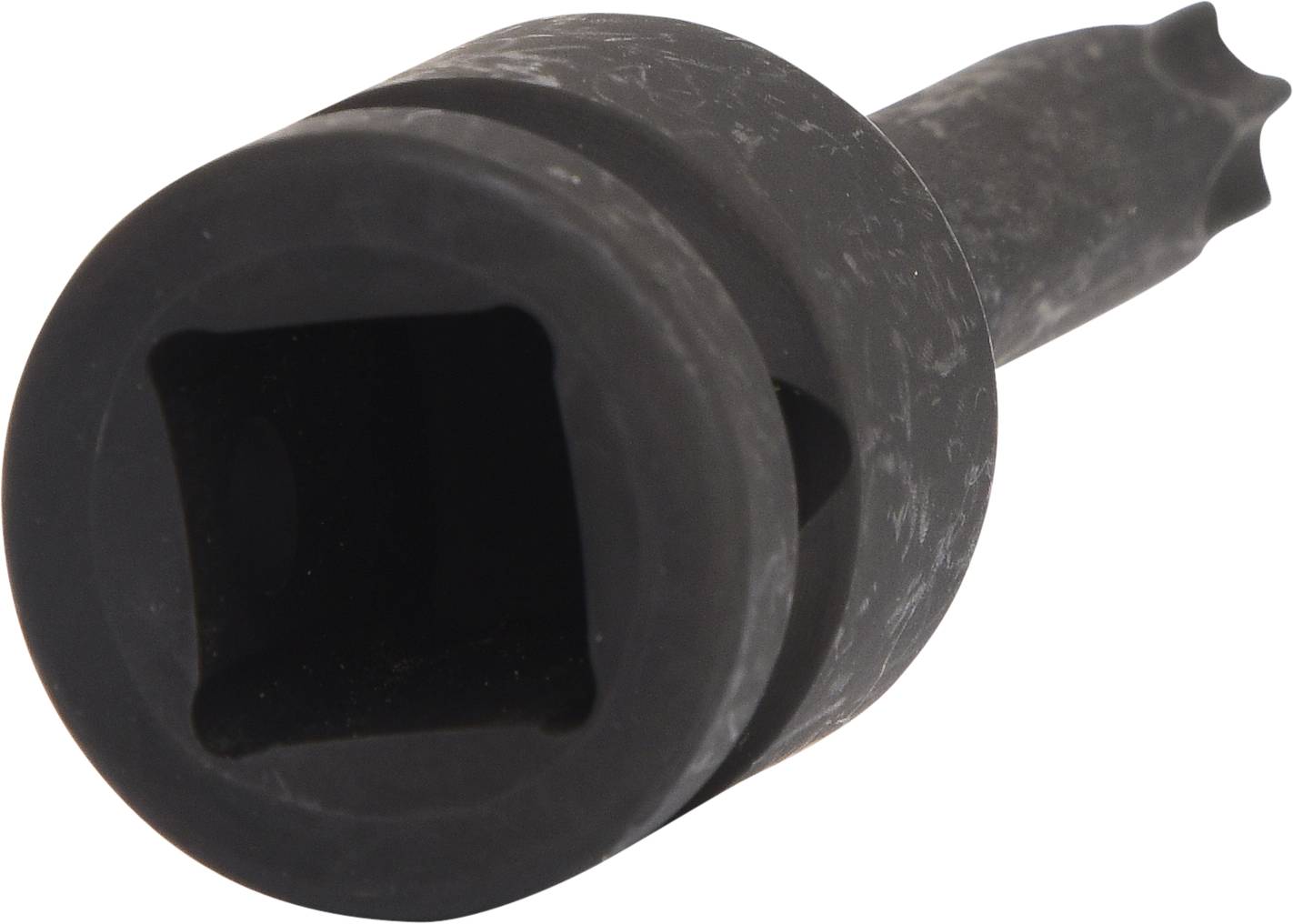 Nahaufnahme eines dunklen Schraubenzieherbits mit quadratischer Aufnahme, passend für spezielle Schraubverbindungen und Werkzeuge.