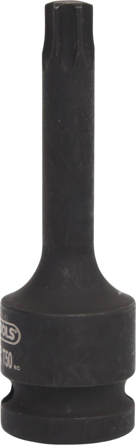 Ein schwarzer Langbit-Einsatz mit einer sternförmigen Spitze. Ideal für Arbeiten an schwer zugänglichen Stellen mit Spezialschrauben.