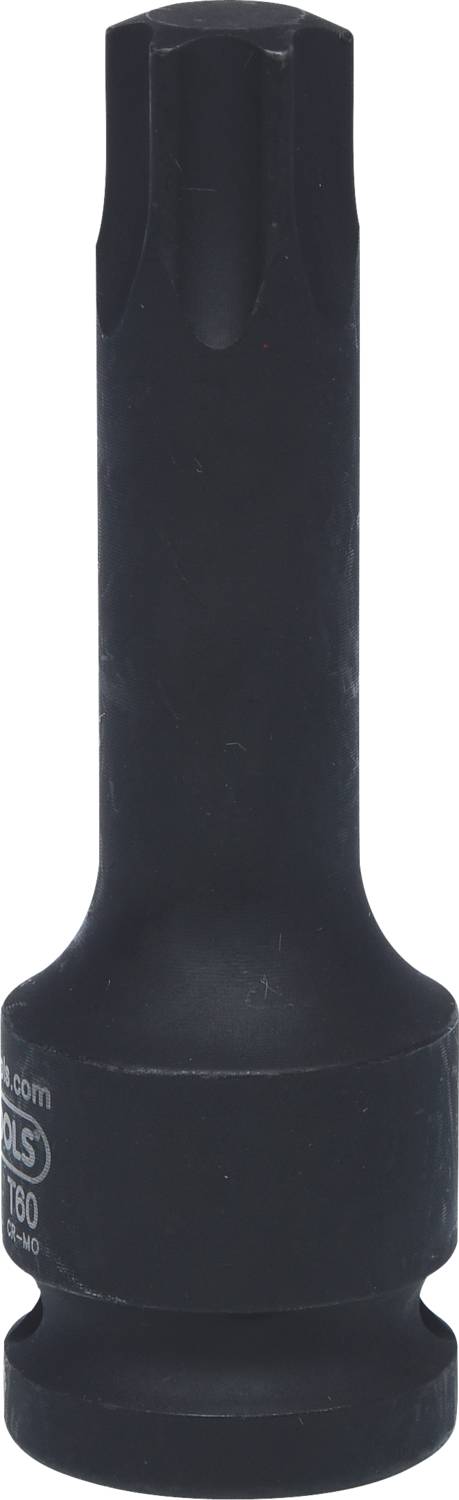 Schwarzer Steckschlüsselaufsatz mit sechs Zacken, geeignet für den Einsatz mit Drehmomentschlüsseln.