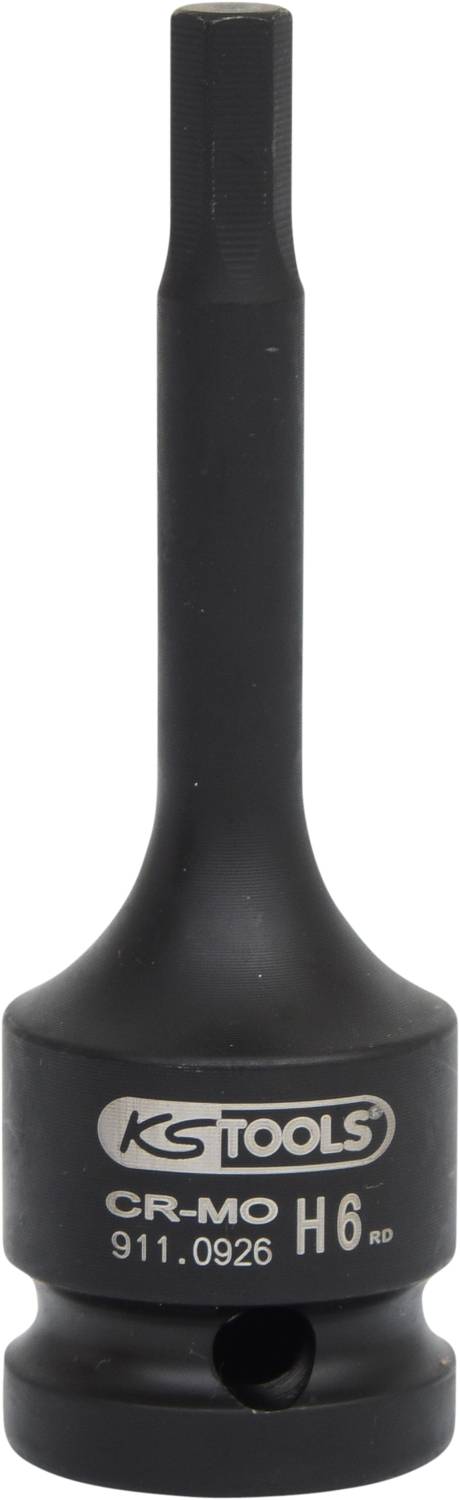 Schwarzer Sechskant-Bit von KS Tools, Größe H6, CR-MO-Material.