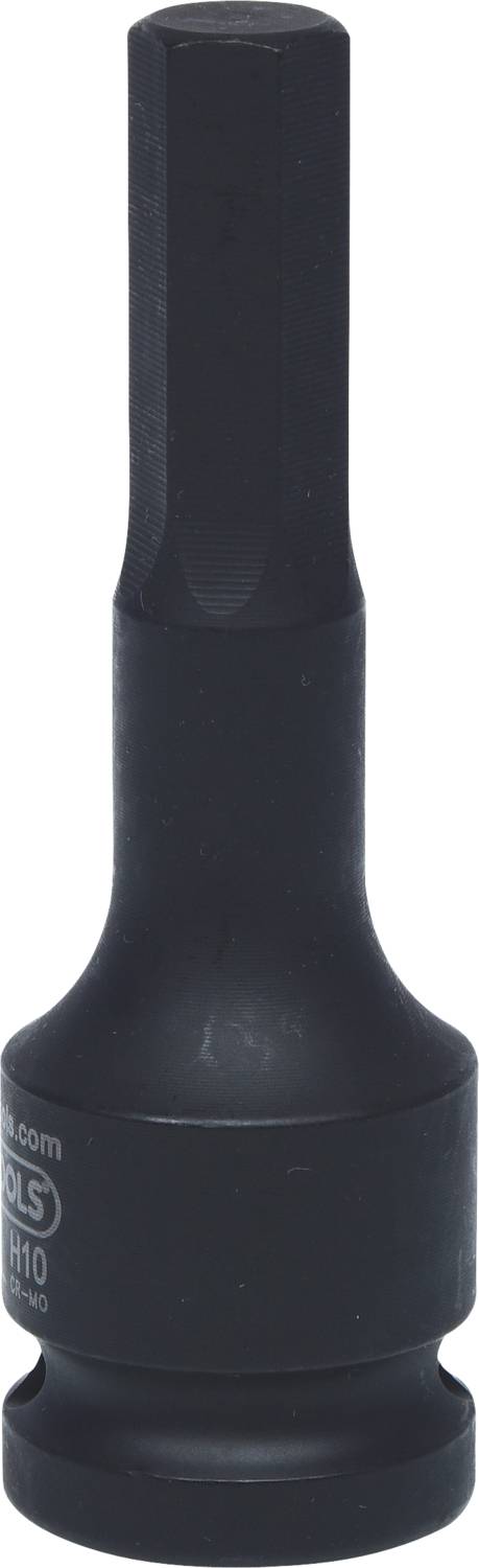 Schwarze, sechskantige Stecknuss für Werkzeuge aus Metall. Geeignet zur Befestigung oder Demontage von Schrauben und Muttern.