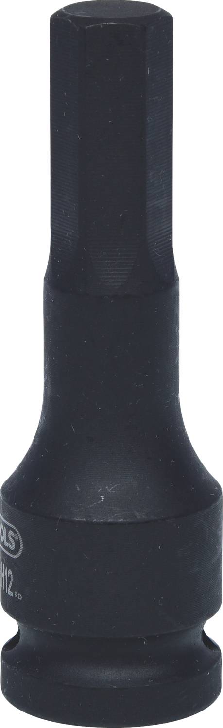 Schwarze Stecknuss mit langem, sechseckigem Schaft, geeignet zum Lösen und Festziehen von Schrauben oder Muttern.