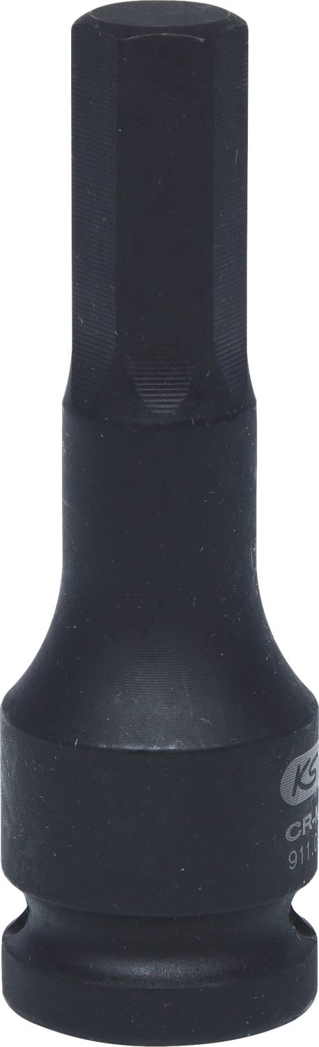 Schwarze, sechskantige Stecknuss für Handwerkzeuge, ideal für Kraftübertragung auf Schrauben oder Muttern in mechanischen Anwendungen.