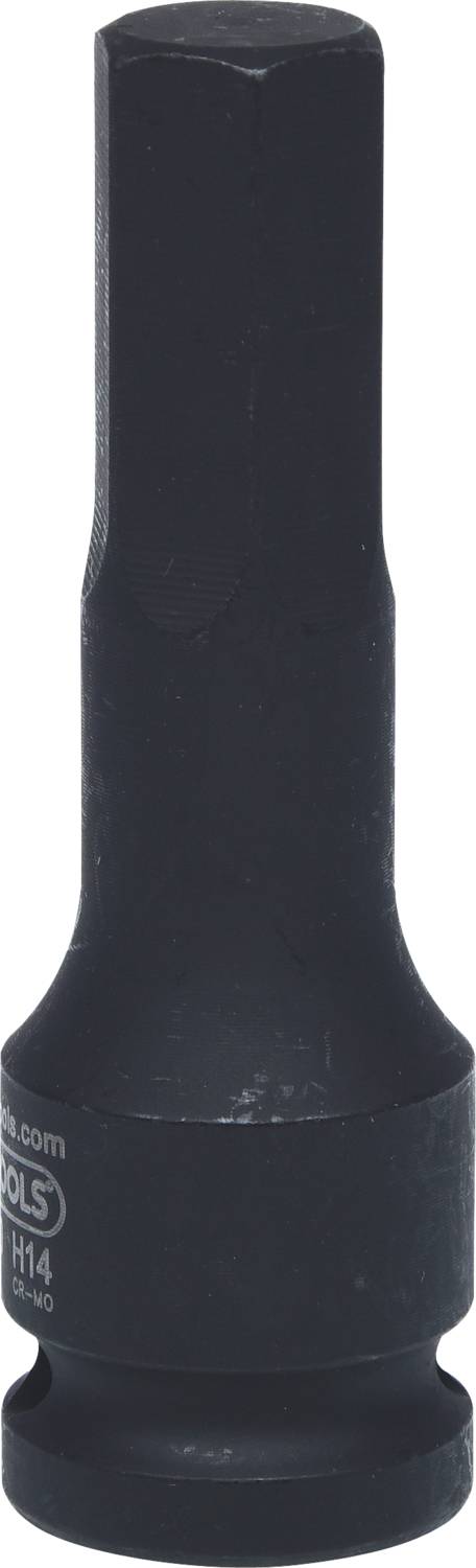 Ein sechskantiger Steckschlüsselaufsatz aus Metall, schwarz, geeignet zur Befestigung von Schrauben mit einer Größe von H14.