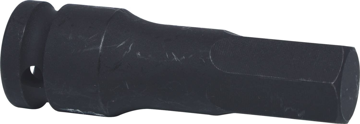 Ein schwarzer, sechskantiger Schraubaufsatz aus Metall, geeignet für Werkzeuge.