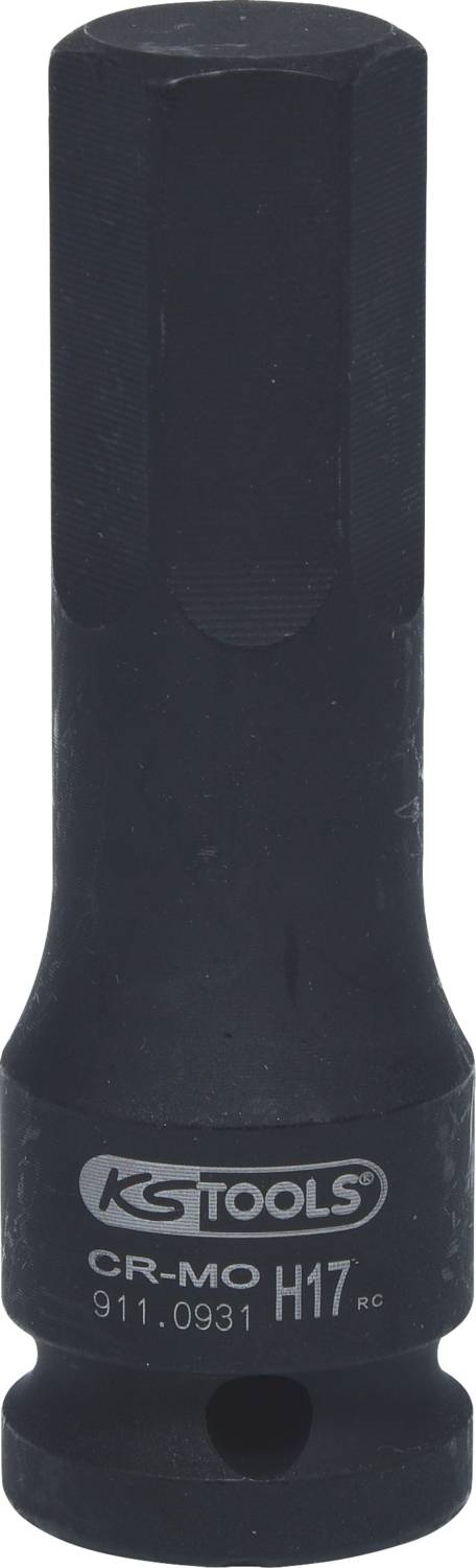 Eine schwarze Sechskant-Bit-Nuss von KS Tools mit der Kennzeichnung 'CR-MO H17'.