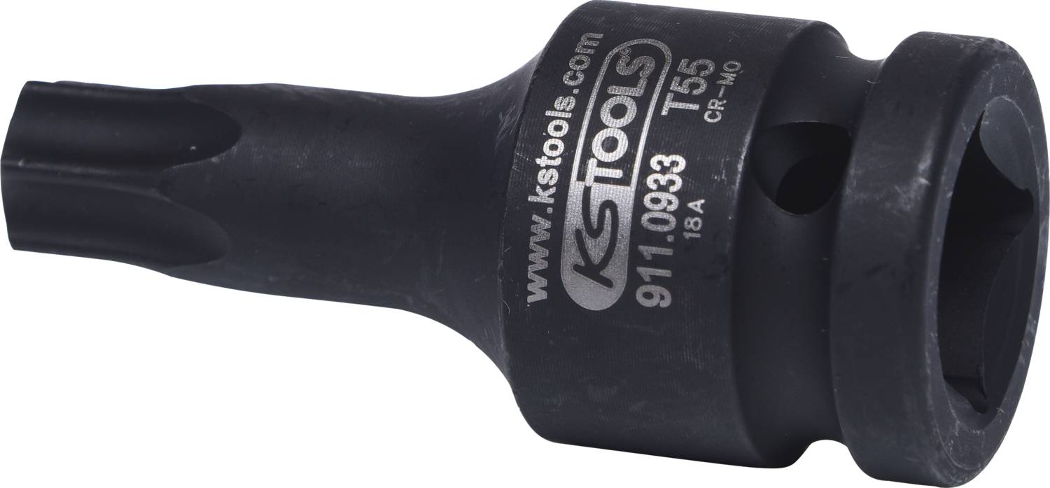 Schwarzer T55-Torx-Bit mit Aufschrift 'KS TOOLS 911.0933', geeignet für mechanische Anwendungen.