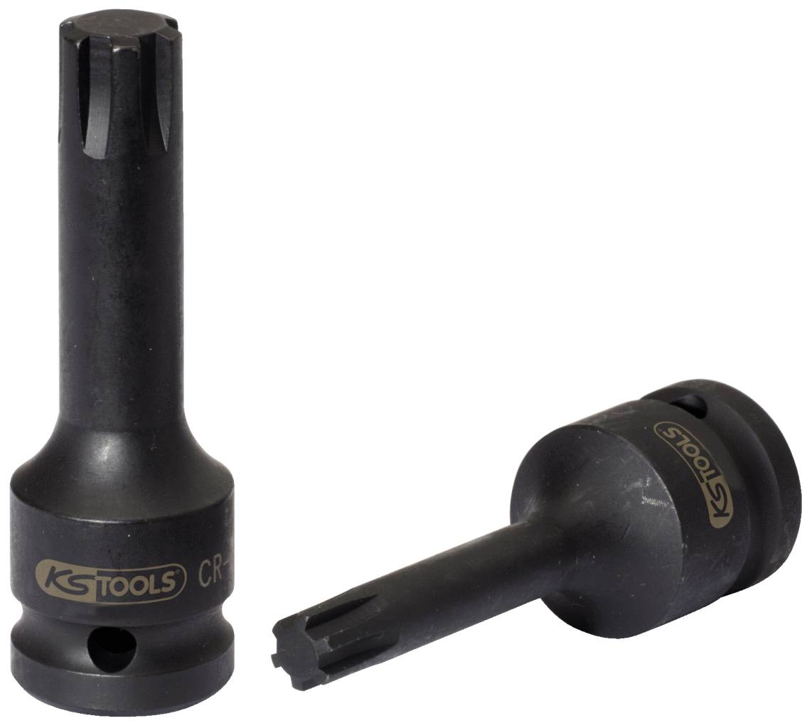 Zwei schwarze Schraubendrehereinsätze von KS Tools. Einer steht aufrecht, der andere liegt flach. Geeignet für XZN-Schrauben.