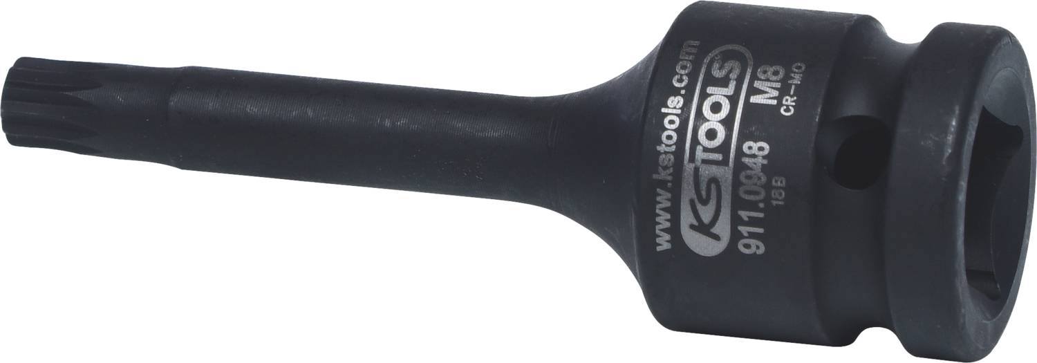 Schwarze XZN-Stecknuss mit Aufschrift 'KS Tools', geeignet für Schrauben mit Mehrzahnprofil, Größe M18, Modell 911.0948.