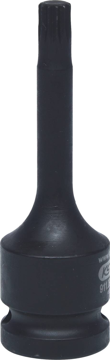 Ein schwarzer Schraubendrehereinsatz mit langem, geriffeltem Schaft, geeignet für mechanische Arbeiten oder Reparaturen.