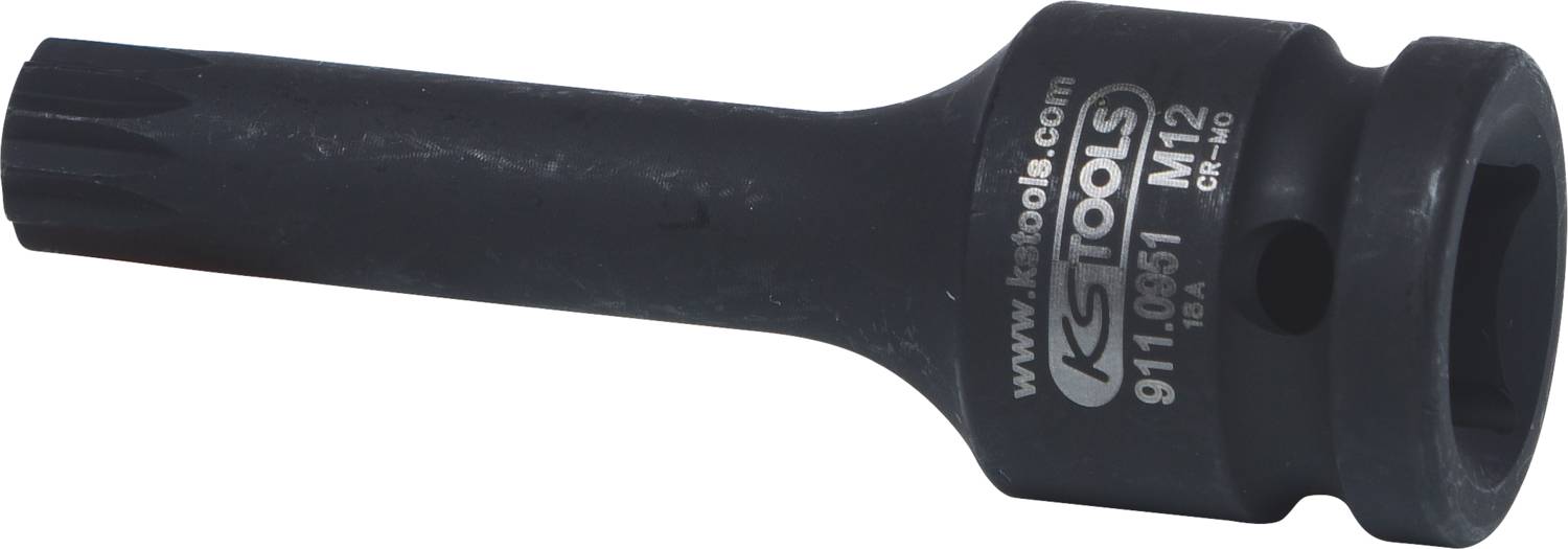 Ein schwarzer Schraubenschlüssel-Aufsatz, Torx M12 von KS Tools, mit Artikelnr. 911.0351, geeignet für die professionelle Anwendung.