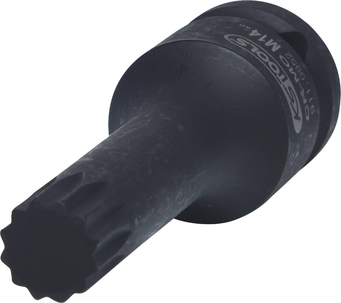 Ein schwarzes Drehwerkzeugaufsatz mit gezacktem Ende, geeignet für spezielle Schraubverbindungen.