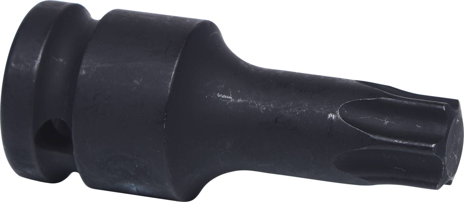 Eine schwarze Schraubendreher-Bit mit einem sternförmigen Kopf, geeignet für präzises Arbeiten mit Schrauben im Handwerk oder DIY-Projekten.