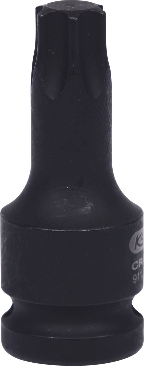 Schwarze Stecknuss mit Torx-Profil, geeignet für mechanische Arbeiten, auf weißem Hintergrund dargestellt.
