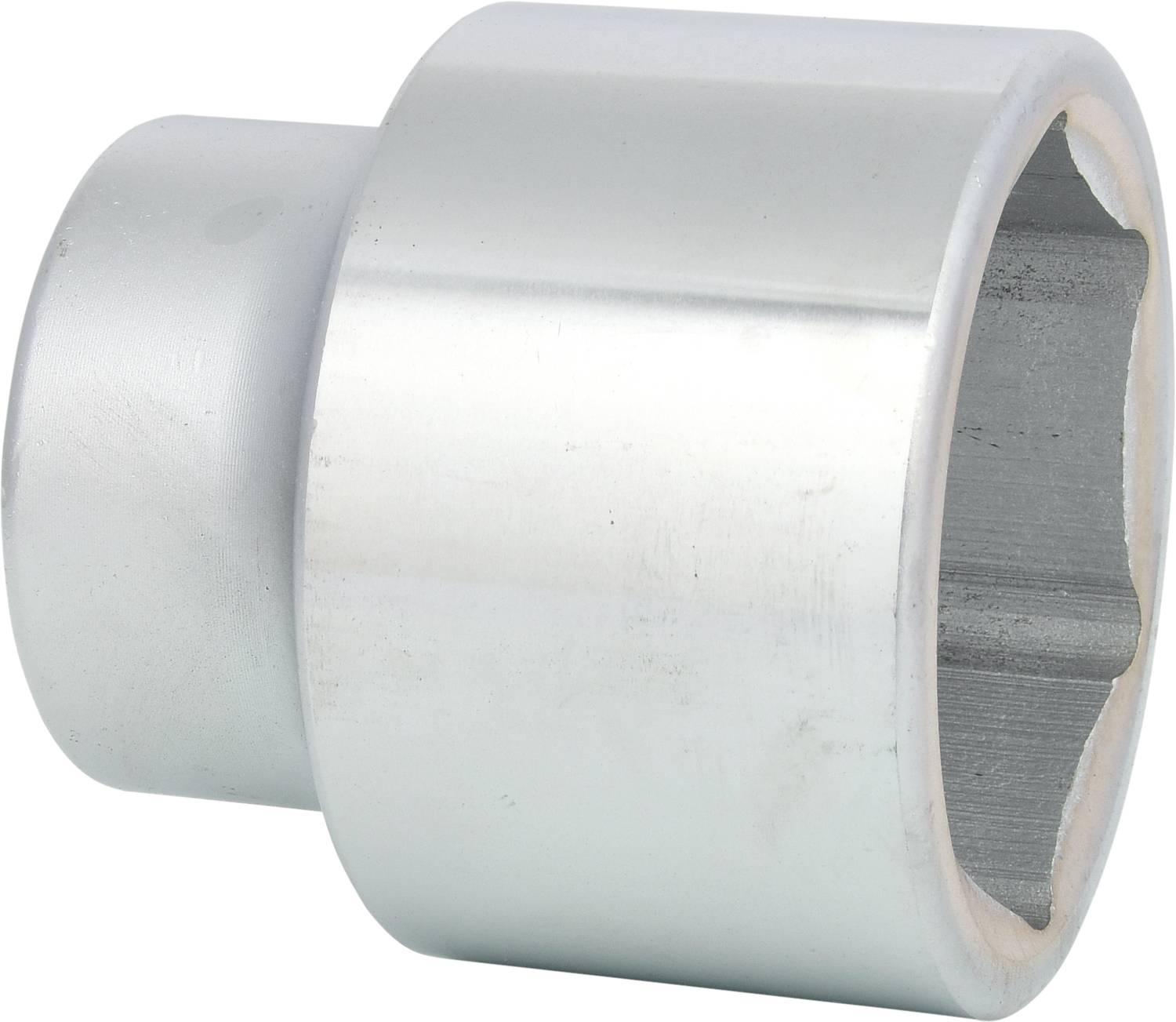 Silberne Metallhülse mit zylindrischem Innen- und Außenprofil, einfaches Werkzeugteil.