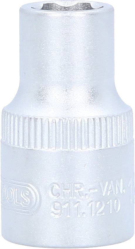 Silberne Stecknuss aus Metall mit Aufschrift 'CHR. VAN. 14' und '911.1210', verwendet für Steckschlüsselsätze in der Mechanik.