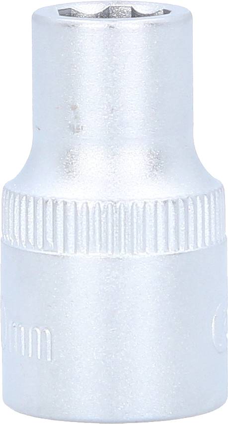 Ein silberner Sechskant-Steckschlüsseleinsatz, 8 mm, mit geriffeltem Griff für besseren Halt. Geeignet für Schraubarbeiten.