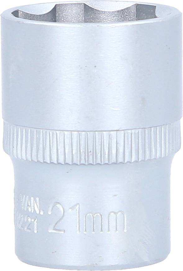 Silberne Stecknuss, 21mm, aus Metall, gerändelter Griff für besseren Halt.