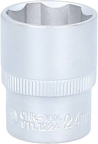 Metallsteckschlüssel, 24 mm, mit sechseckiger Öffnung und geriffeltem Griff. Verwendung für mechanische Arbeiten.