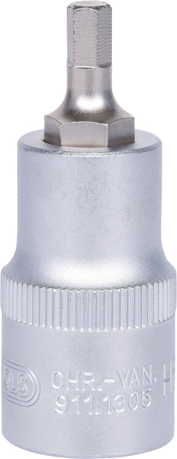 Sechskant-Bit-Steckschlüssel mit Chrom-Vanadium-Stahl, Größe und Teilenummer auf der Seite eingraviert.