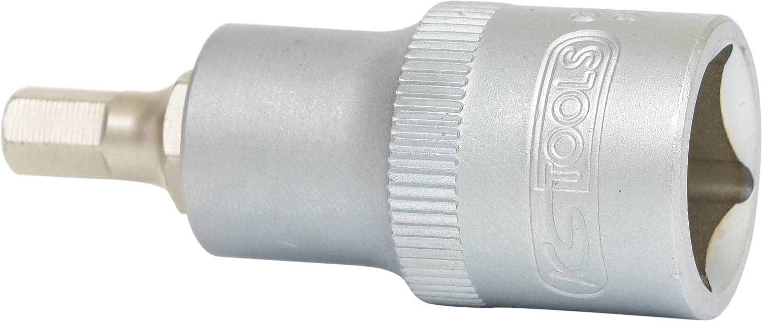 Ein silbernes Bit-Adapter-Werkzeug mit gerändeltem Griff. Essenziell für die Koppelung verschiedener Werkzeuge und Zubehörteile.