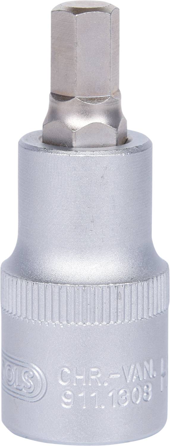 Sechskant-Bit-Einsatz aus Stahl mit Chrom-Vanadium-Beschichtung.