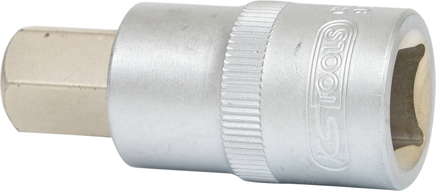 Sechskant-Steckschlüssel, silbern, mit gerändeltem Griff und Markennamen darauf, geeignet für mechanische Arbeiten.