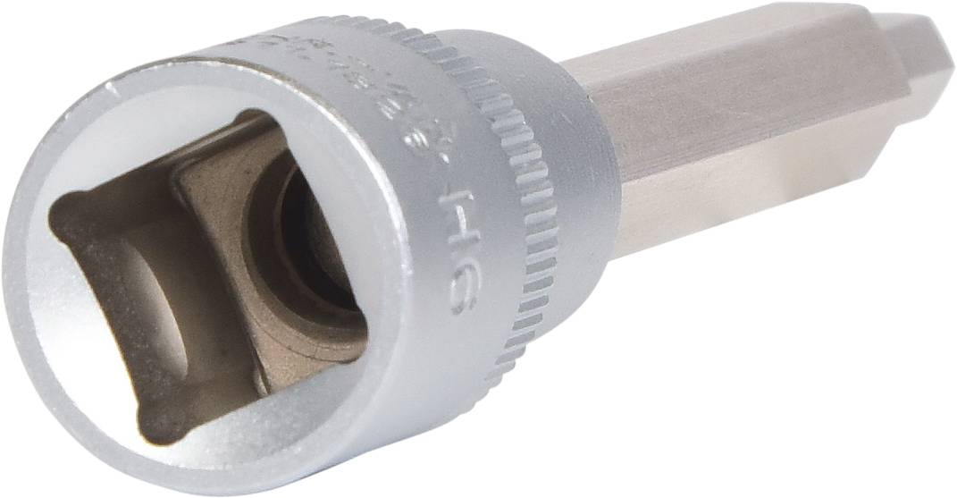 Abbildung eines silbernen Inbusschlüssels (Sechskantschlüssel) mit zylindrischem Griff und sechseckigem Kopf zur Verschraubung.