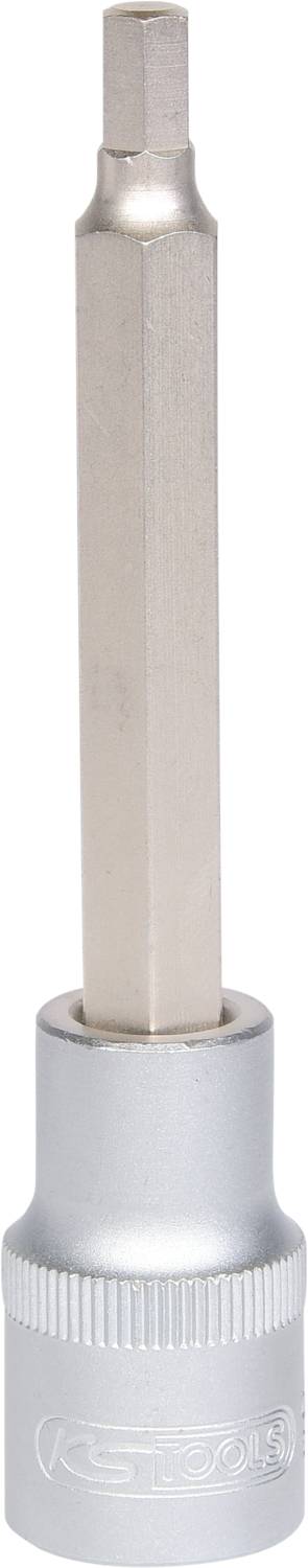 Sechskant-Bit-Aufsatz mit silberner Fassung und langem, schmalem Bit, geeignet für Schraubarbeiten.