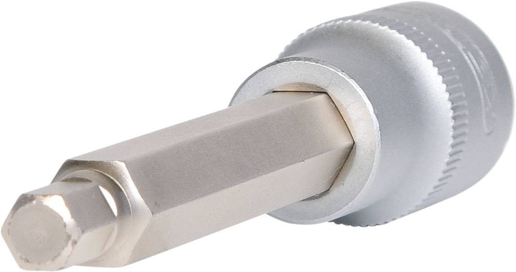 Ein silberner, sechseckiger Steckschlüssel-Adapter.