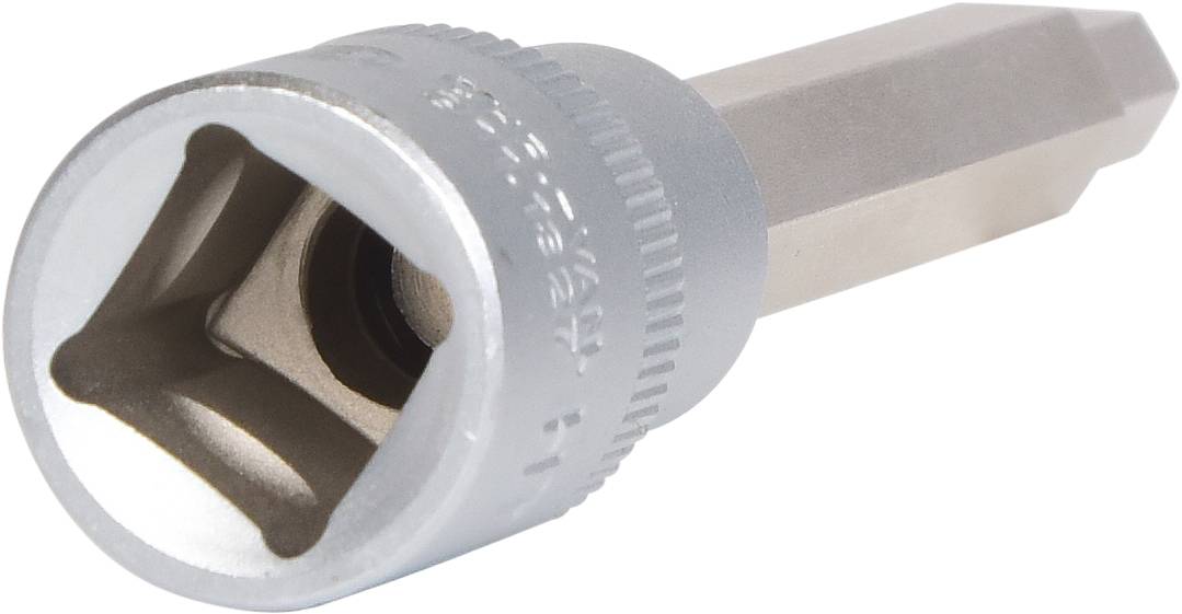 Ein silberner Steckschlüsselaufsatz mit einem Innensechskant.