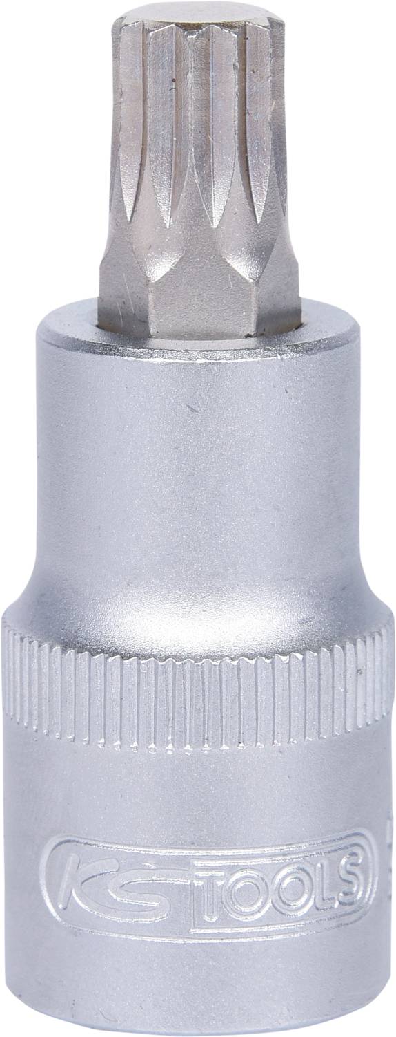 Kleiner silberner Steckschlüsselauf satz mit geriffeltem Griff. Geeignet zum Anziehen oder Lösen von Schrauben und Muttern.