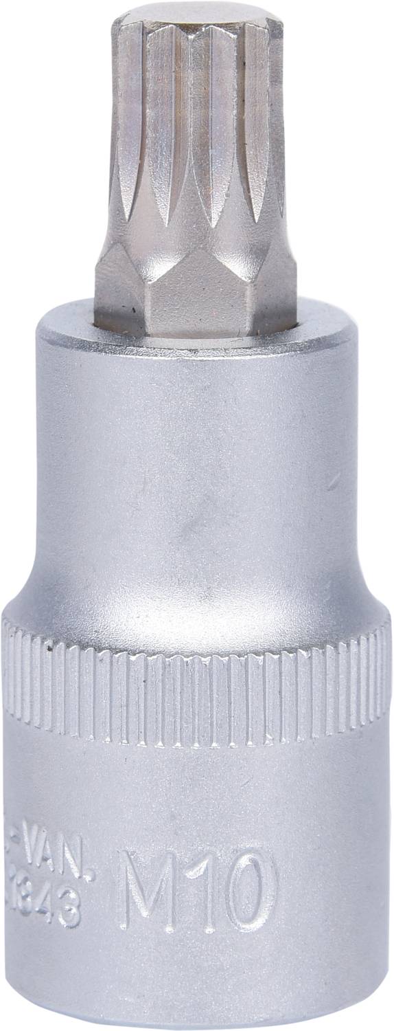 Sechskant-Bit-Einsatz aus Metall, Beschriftung 'M10' auf der Seite, zum Lösen oder Anziehen von Schrauben mit Innensechskantaufnahme.