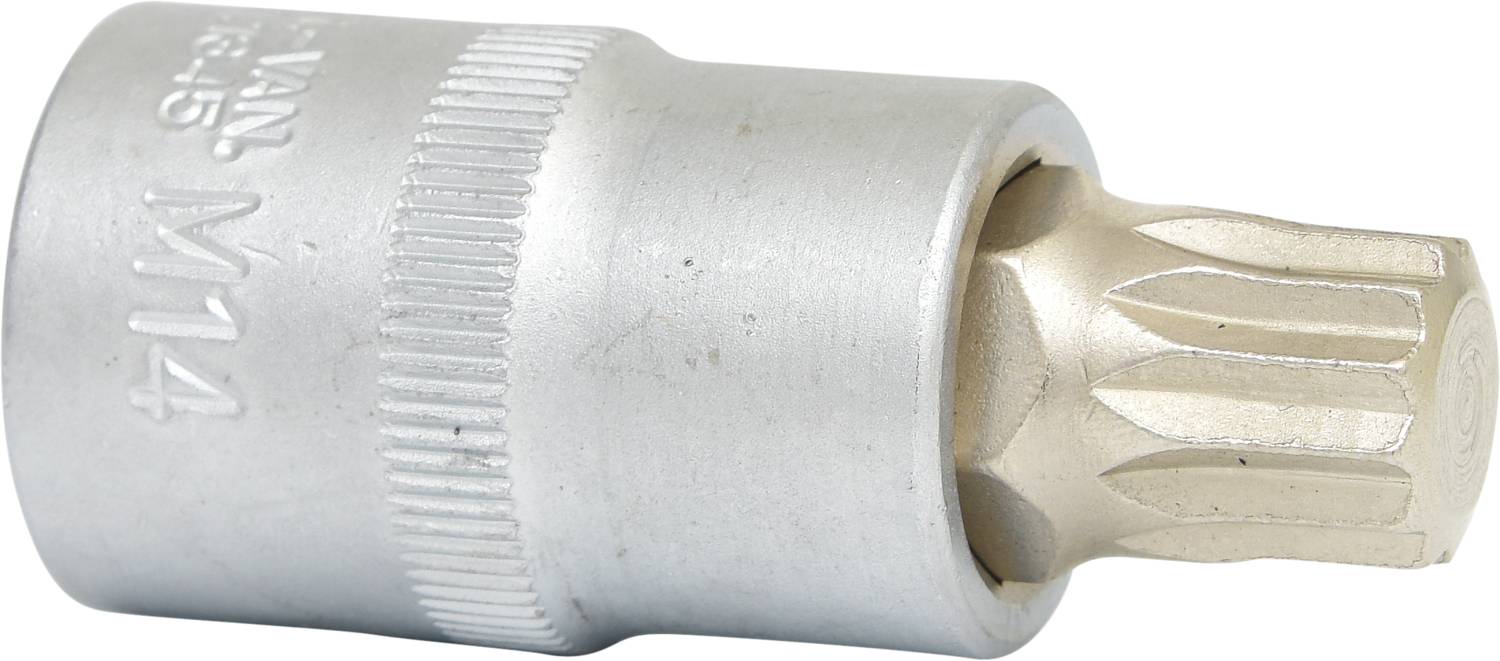 Silberne Torx-Bit-Nuss mit gerändeltem Griff und Größe 'V14' auf der Seite eingraviert.