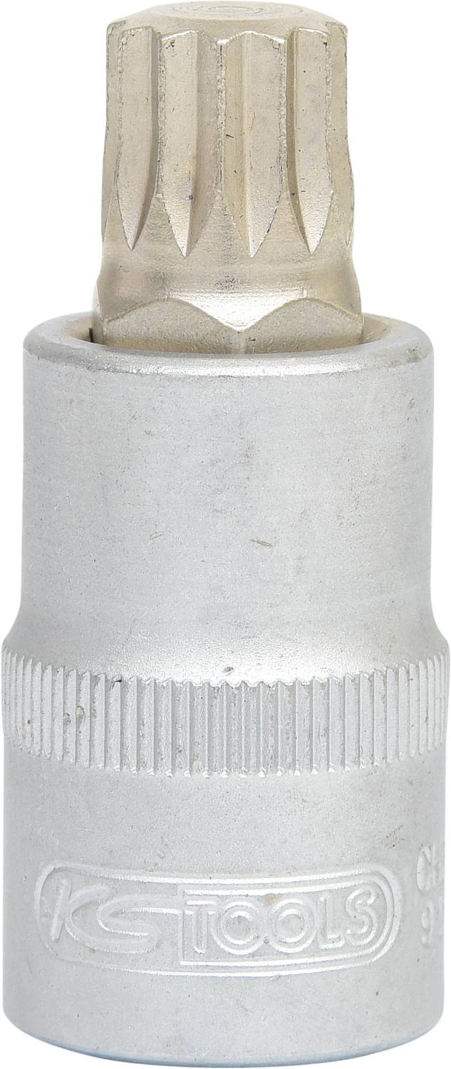 'KS Tools' Steckschlüssel-Aufsatz mit geriffeltem Griff und sechzehnhaltigem Profil, hauptsächlich zur Befestigung von Schrauben.