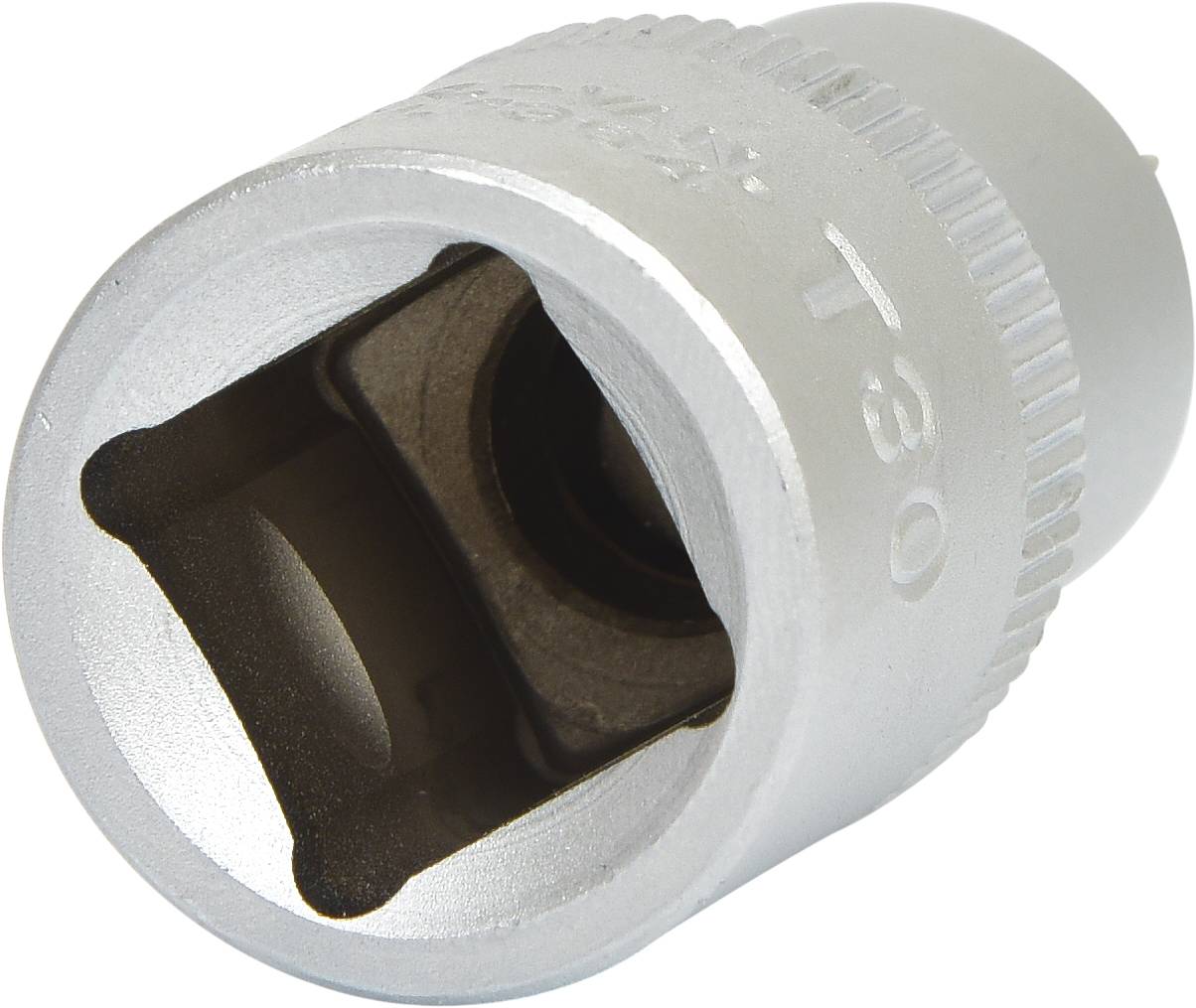 Eine silberne Torx-Bit-Buchse mit der Aufschrift 'T30'. Sie ist für mechanische Arbeiten oder Reparaturen geeignet und hat einen Innensechsrundkopf.