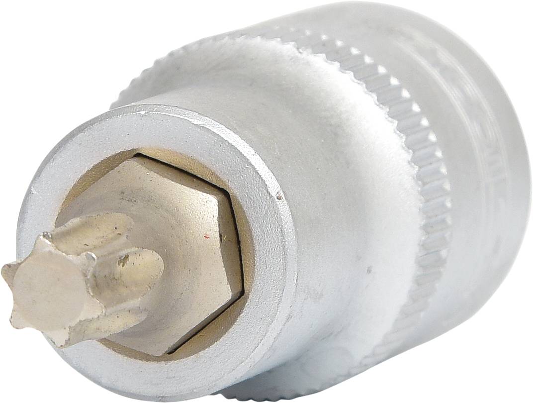 Silberner Schraubaufsatz mit sternförmigem Profil, geeignet für spezielle Schraubverbindungen.