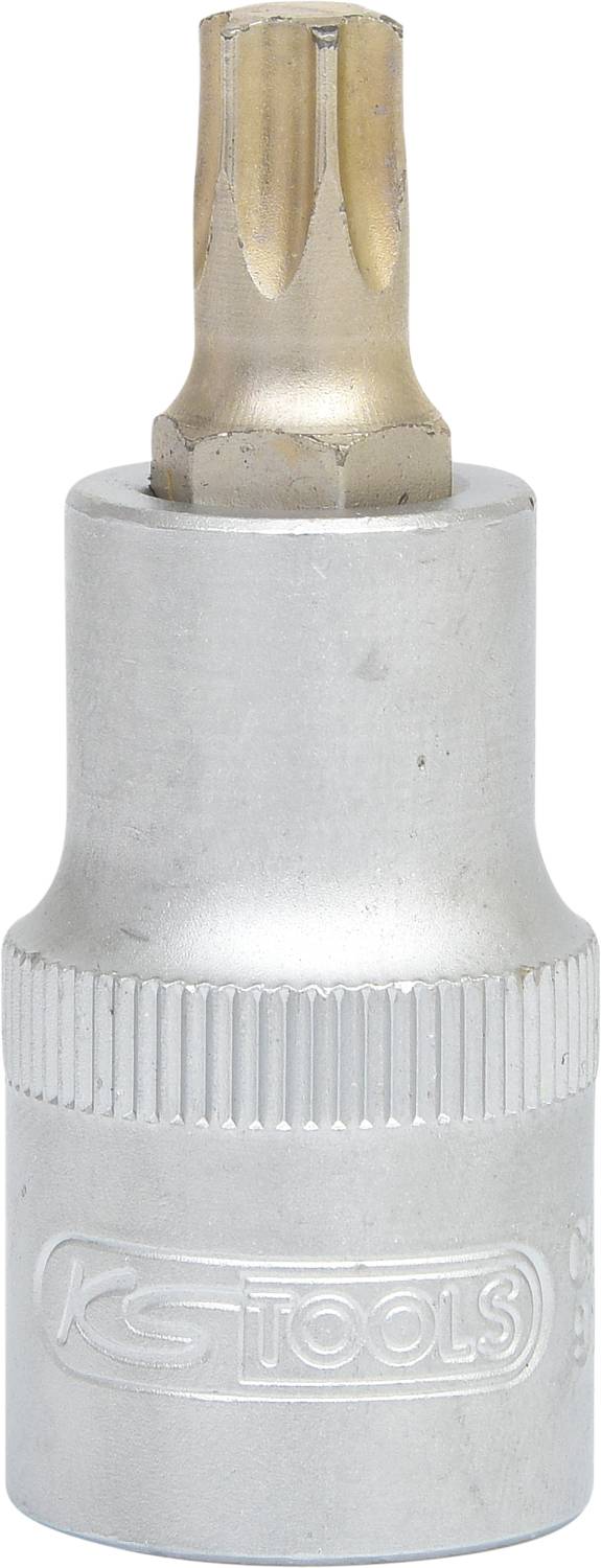 Ein silberfarbener T40-Torx-Bit mit sechskantiger Aufnahme aus Metall, verwendet für Schraubverbindungen.