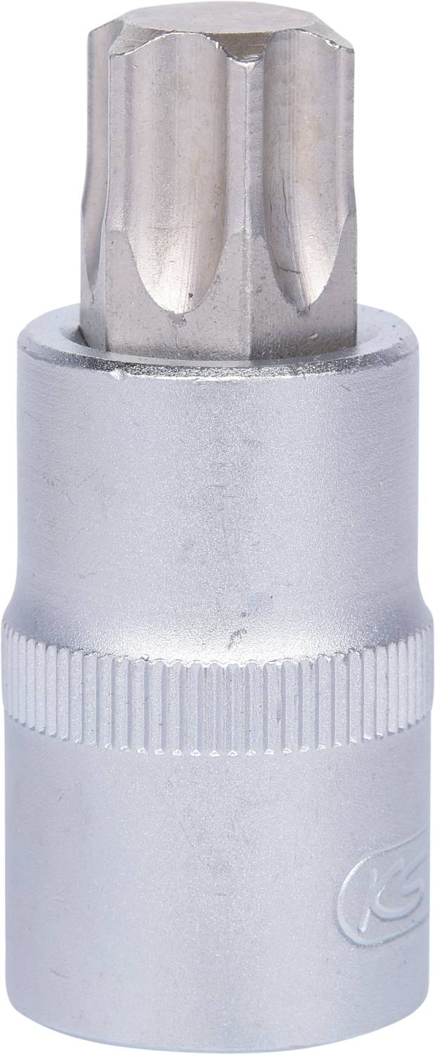 Sockelschlüssel mit gerändeltem Griff, sechseckiger Steckkopf oben. Werkzeug zur Anwendung von Drehmoment.