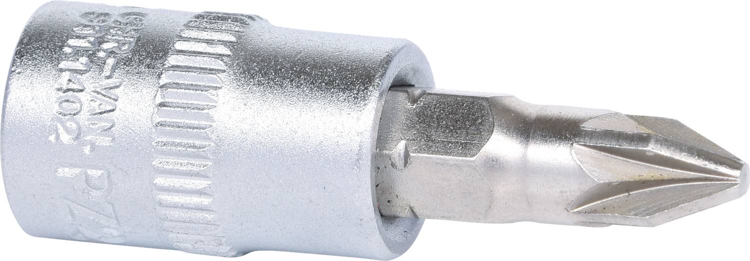 Kreuzschlitz-Bitaufsatz aus Metall, verwendet für Schraubendreher, zeigt robuste Konstruktion und feine Details der Spitzen.